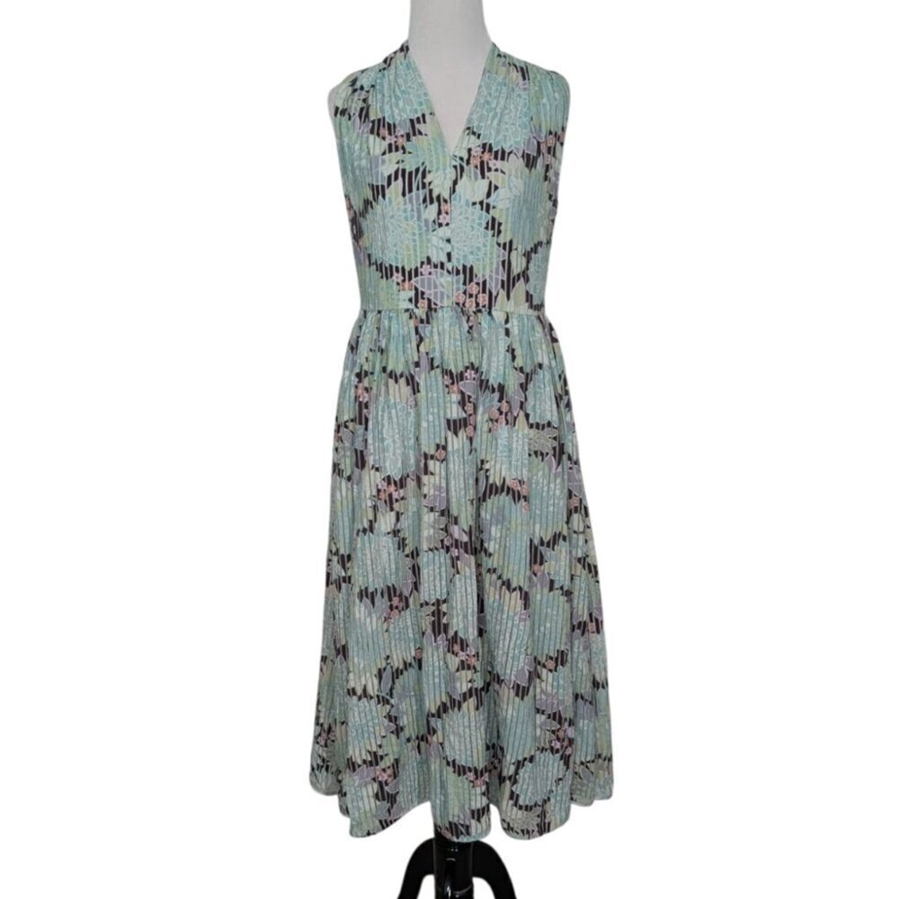 Kate Spade Dahlia Bloom Midi Dress Womens Size 4 Green Floral Burnout Sleeveless